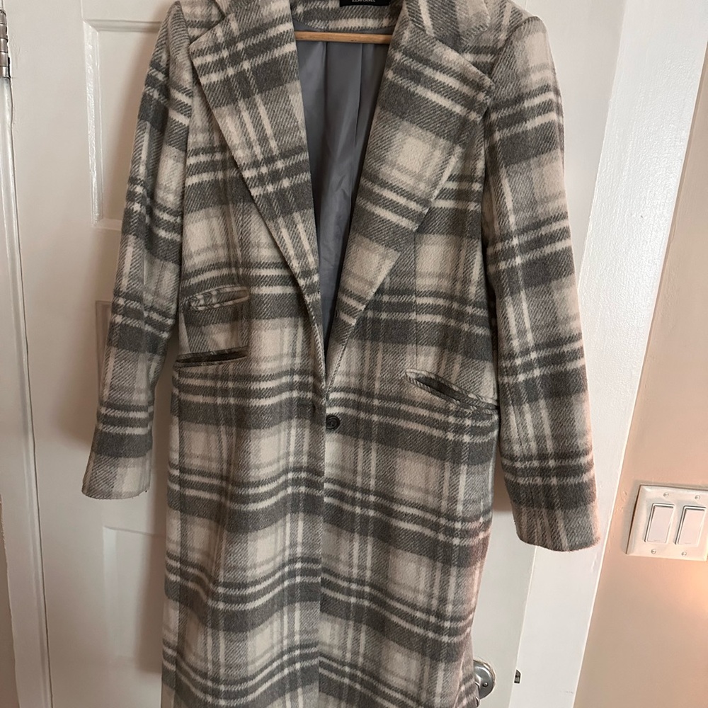 Ralph Lauren Plaid Long Coat - Gray & Cream Women's Coat
